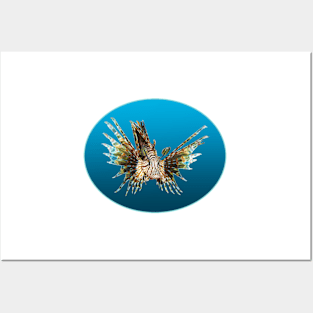 Lionfish | Floating Fish on a blue background | Posters and Art